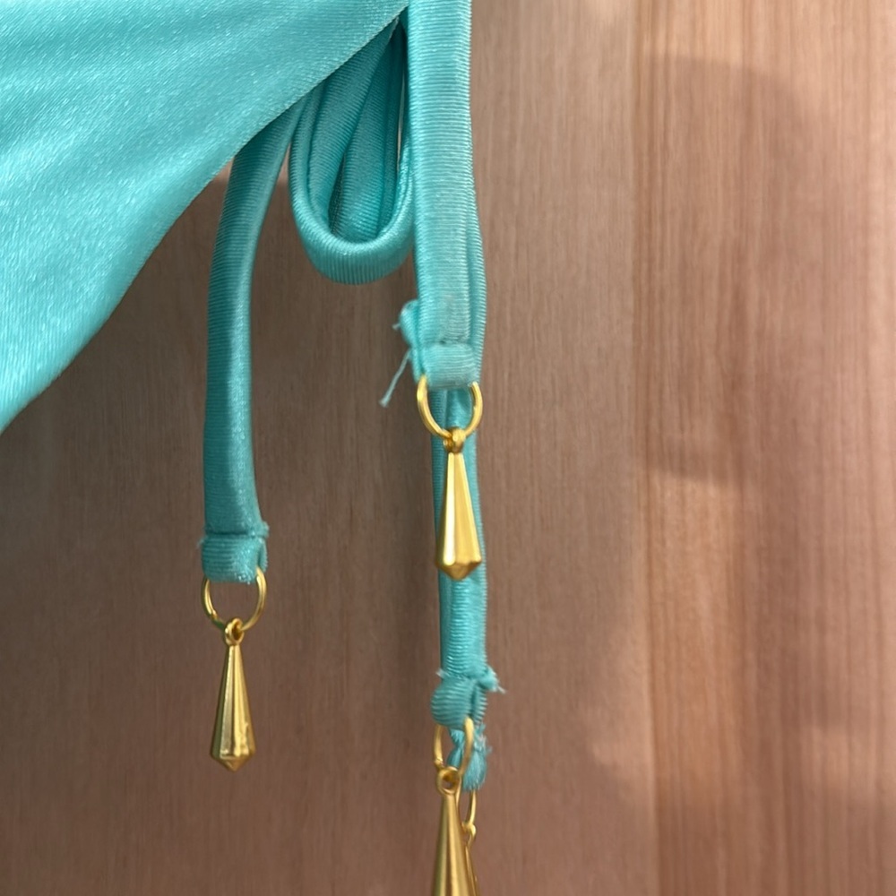 Bellissima Swimwear Turquoise Bikini Set with Gold Accents. - Picture 3 of 13